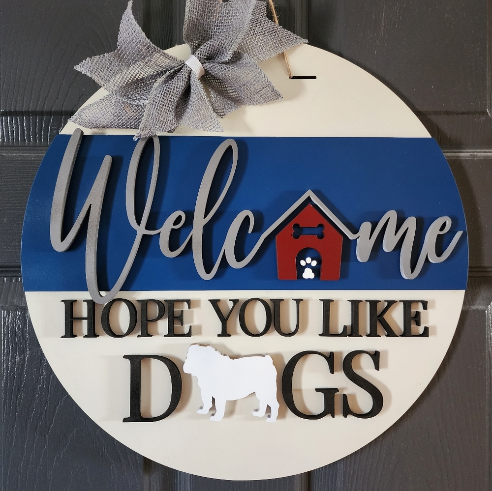 16" Handmade Dog Lover Bulldog Door Sign/Wreath